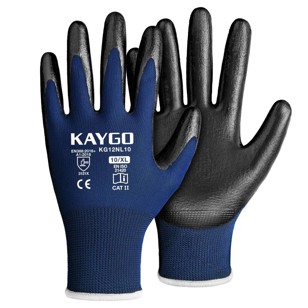 Luvas de trabalho KAYGO KG12N revestidas com nitrilo 12 pares para trabalhos gerais