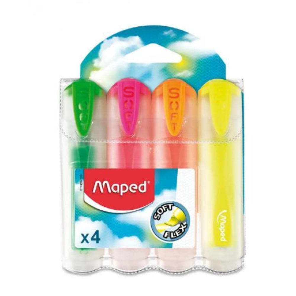 Marca Texto Soft Flex Ponta Flexivél Translúcido Estojo 4 Co