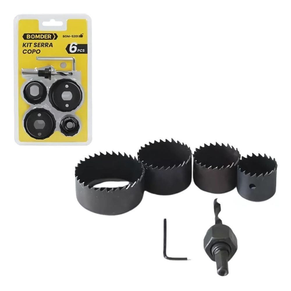 Kit Serra Copo 6 Peças Madeira E Pvc Qualidade