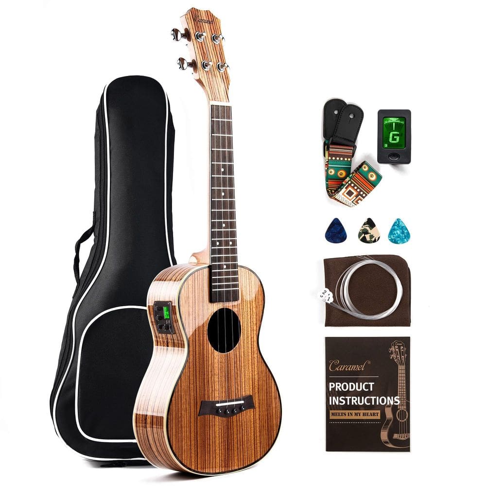 Ukulele Caramel CT103 Zebrawood Tenor Electric de Alto Brilho