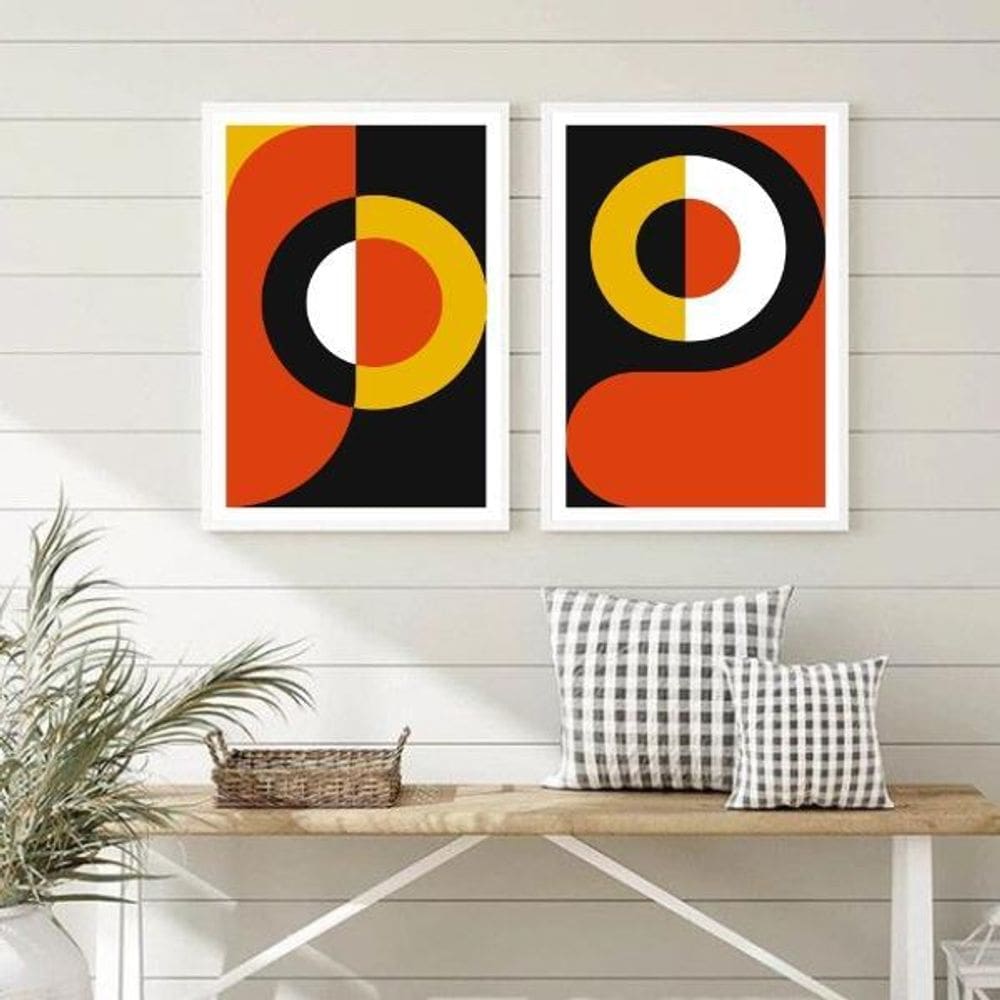 Quadros Abstratos Marrom Preto Mostarda 33X24Cm Kit 2 Peça