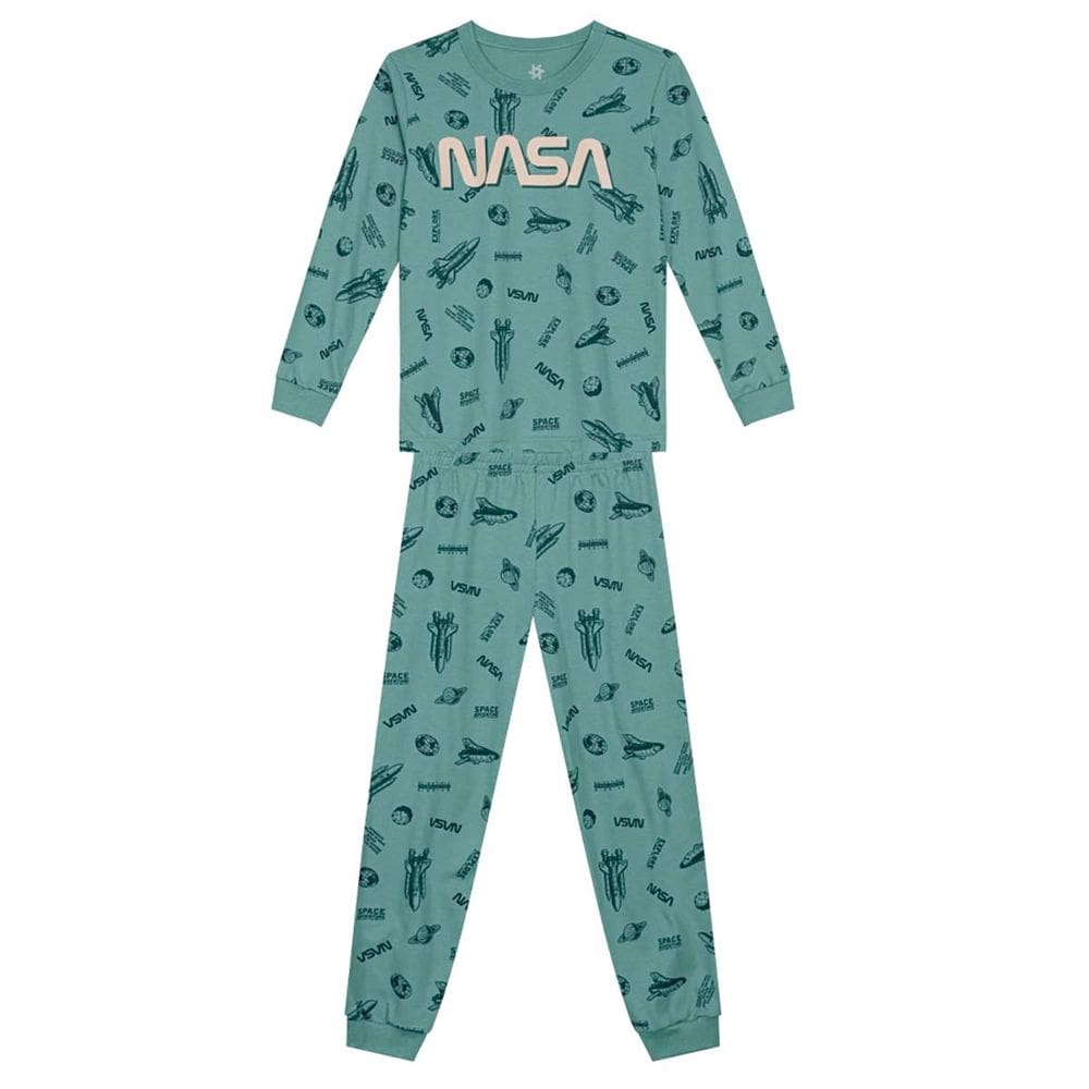 Pijama infantil menino NASA brilha no escuro Brandili Verde