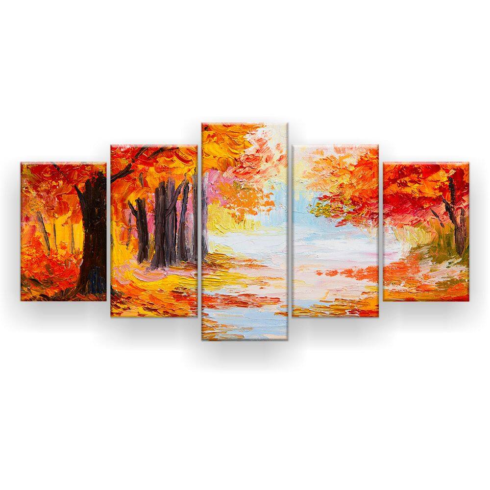 Quadro Decorativo Pintura Passagem Outono Folhas Laranjas 12