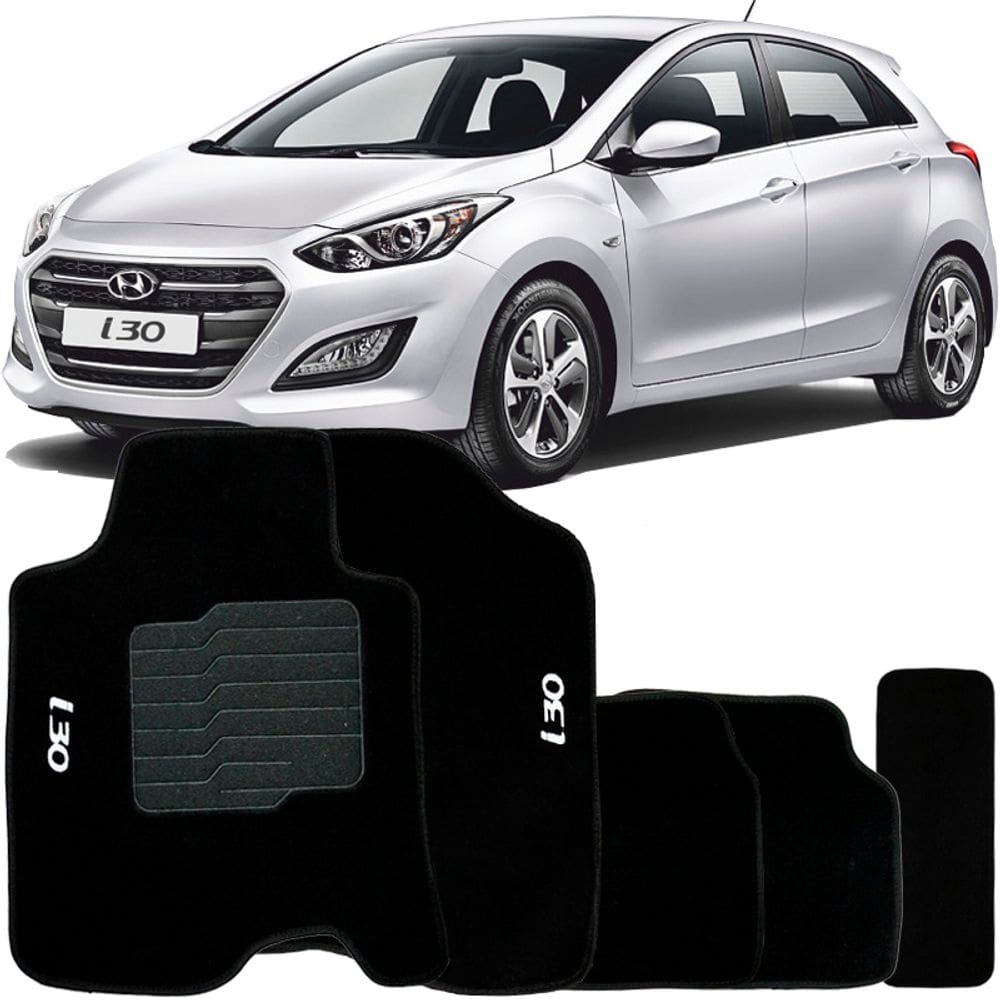 Jogo de Tapete Automotivo Carpete I30 2013 à 2017 Soft Logo Bordado Preto 5 Peças