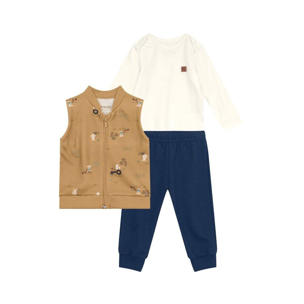 Conjunto Menino De Cachorrinho Brandili Baby Bege e Azul