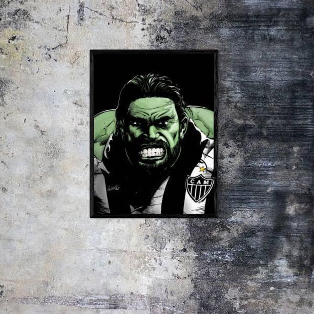 Quadro Decorativo Hulk Camisa Atlético 34X23Cm Moldura Branc