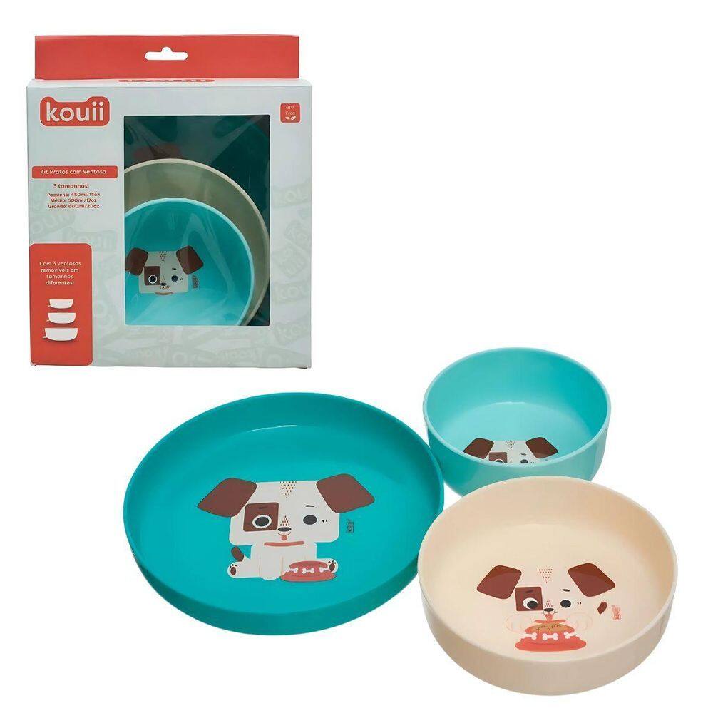 Kit Pratos Com Ventosa Infantil 3 Peças Cachorro Théo Kouii