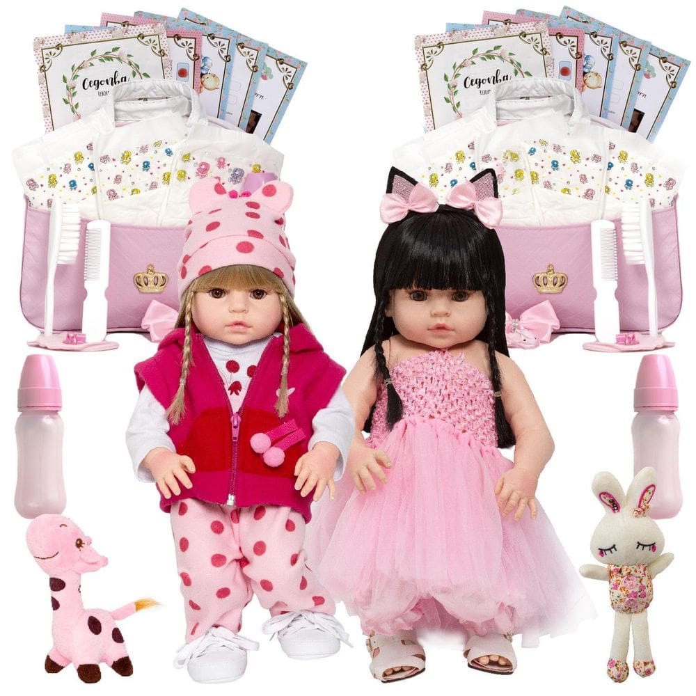 Bonecas Bebê Reborn Gêmeas Cegonha Vinil Siliconado Deta
