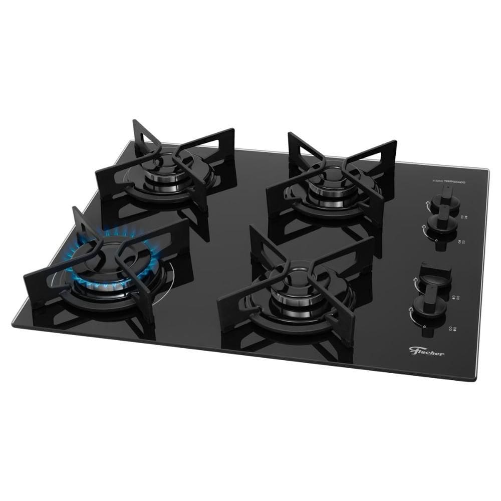 Cooktop a Gás 4 Bocas Fischer Fit Line Trempe Iron Preto