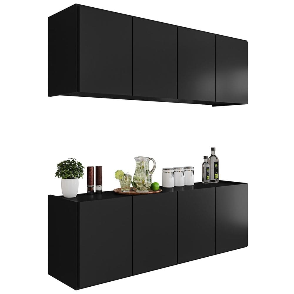 Armário de Cozinha e Balcão Suspenso 118cm Monna Preto Z34 - Mpozenato