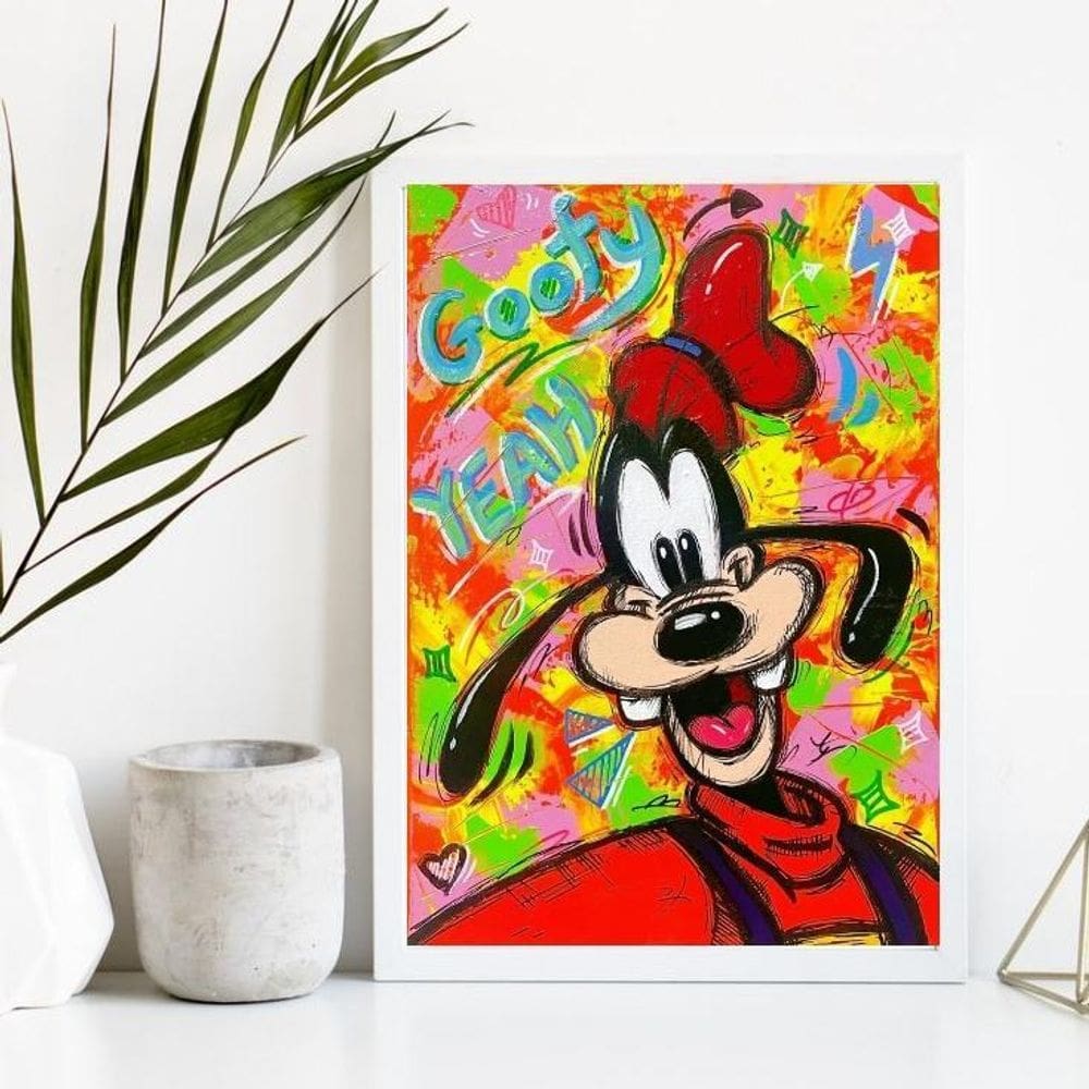 Quadro Decorativo Grafite Pateta 33X24Cm Vidro Moldura Pre