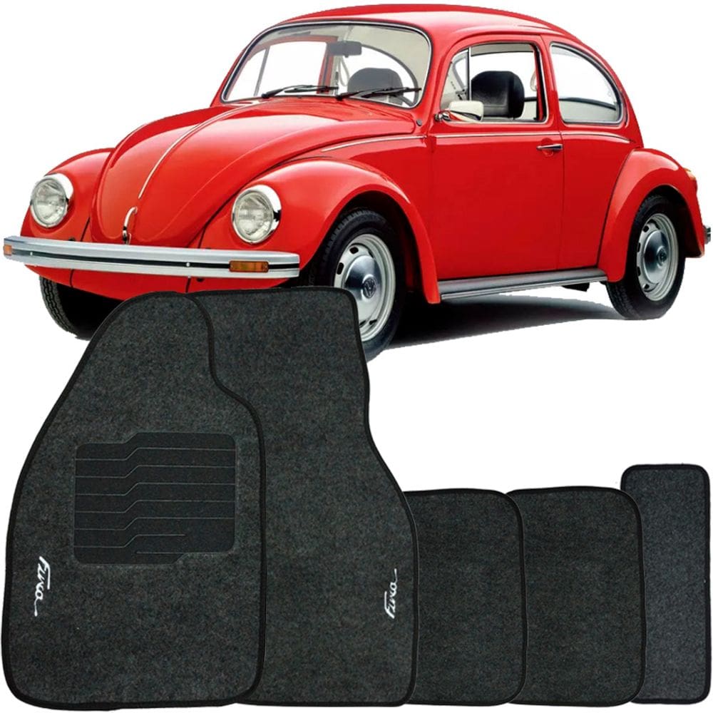 Jogo de Tapete Automotivo Carpete Volkswagen Vw Fusca 1951 à 1996 Soft Logo Bordado 5 Peças