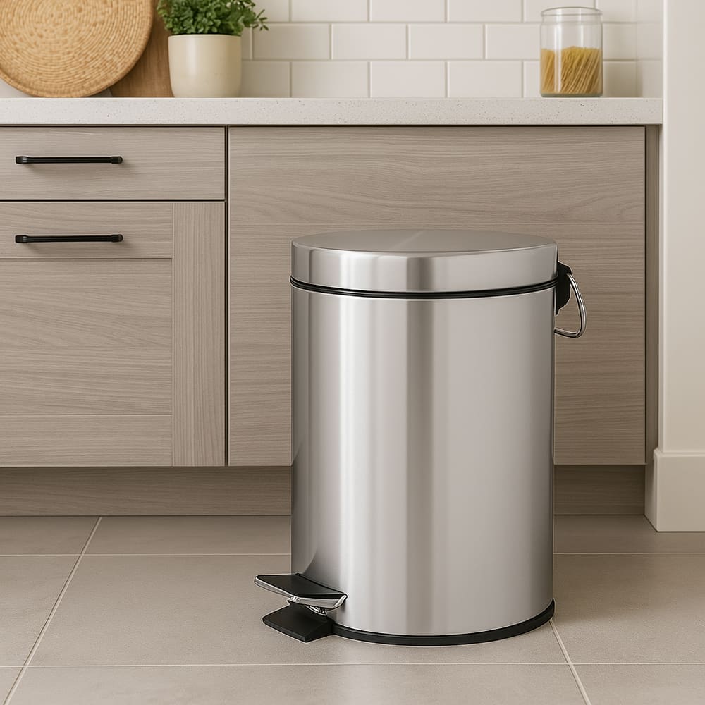 Lixeira Inox Com Pedal Alça E Cesto Removível - Inox - 5 Litros