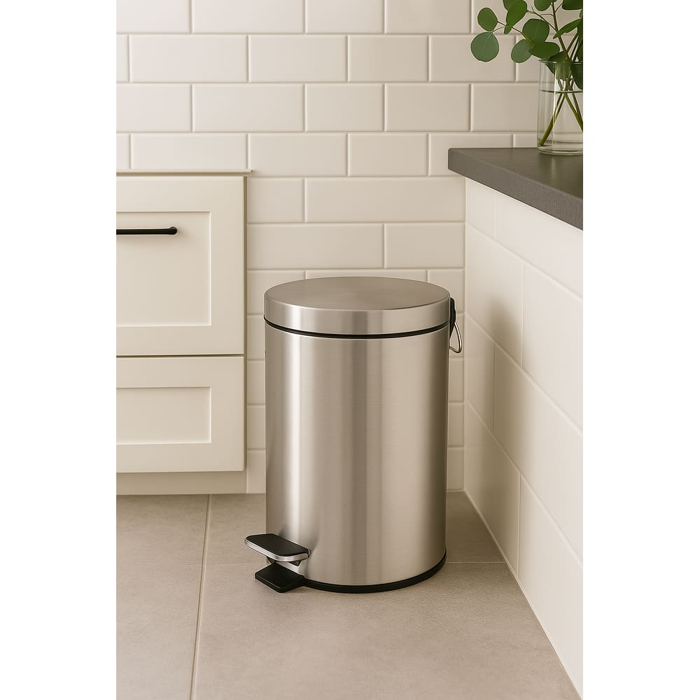Lixeira Inox Com Pedal Alça E Cesto Removível - Inox Escovado - 12 Litros