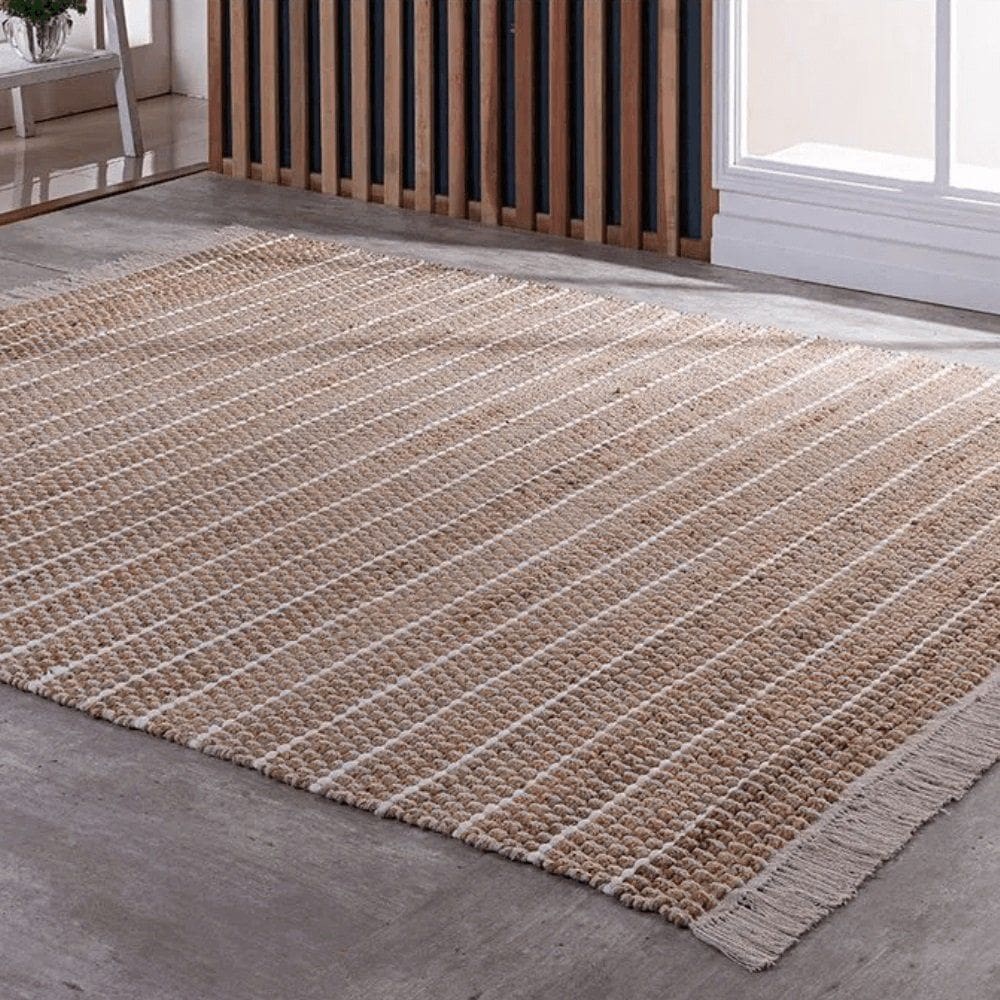 Tapete De Juta Com Algodão Trançado Rústico  - Cochin - 200x250cm