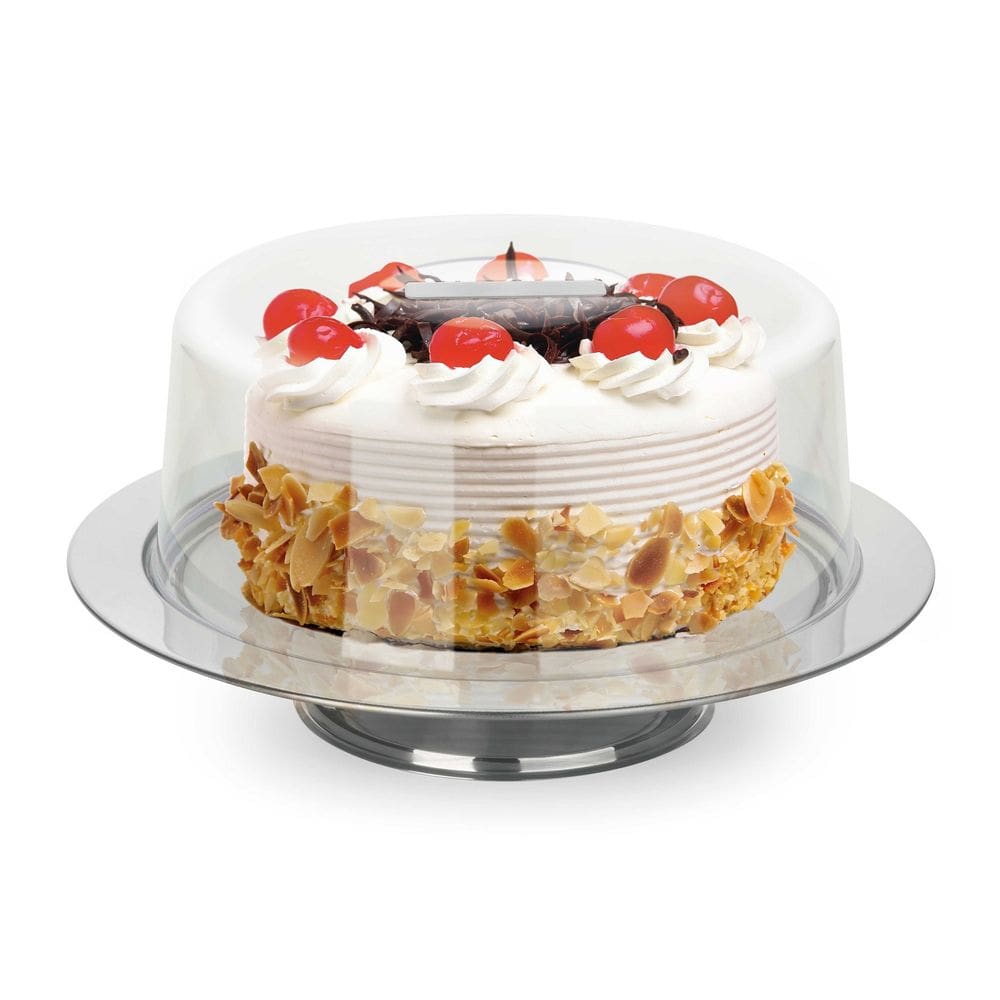 Prato P/ Bolo Boleira Com Pedestal 33cm Inox Cúpula Acrílico