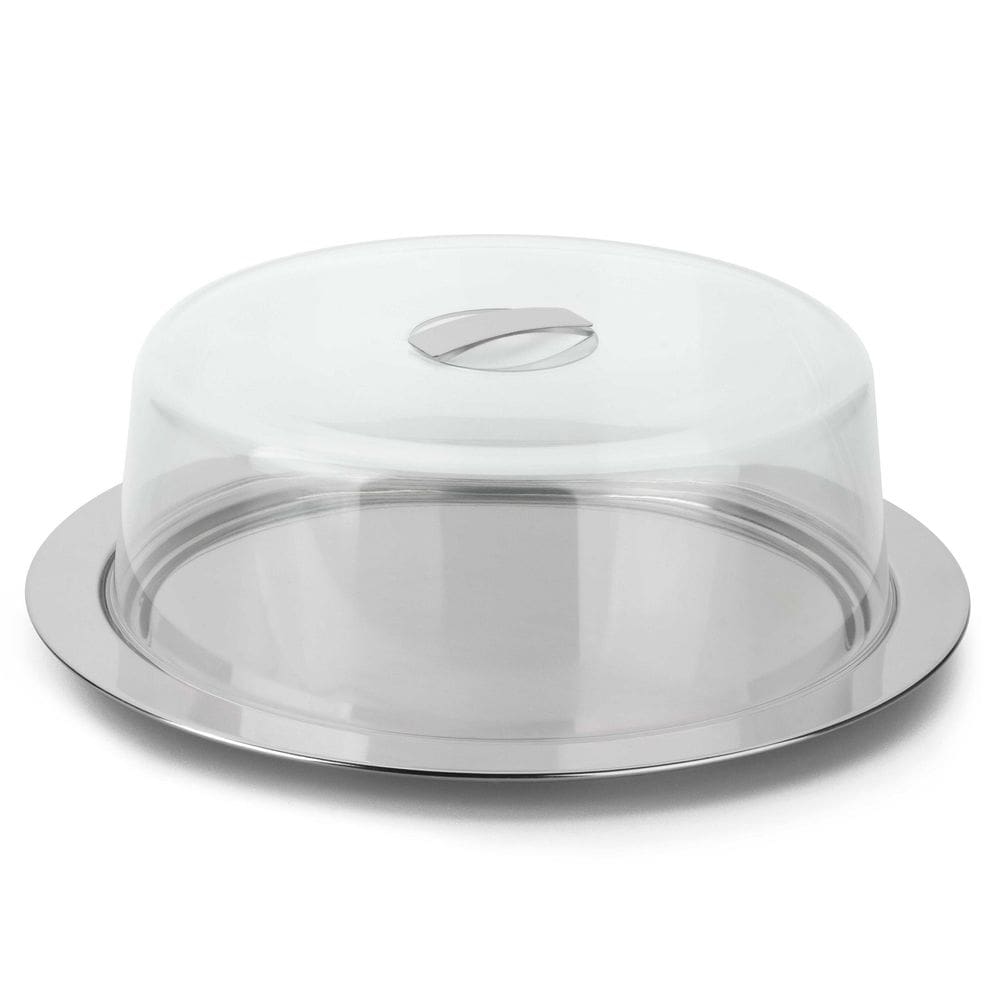 Prato Para Bolo Queijo Pudim com Tampa Cúpula e Bandeja Inox