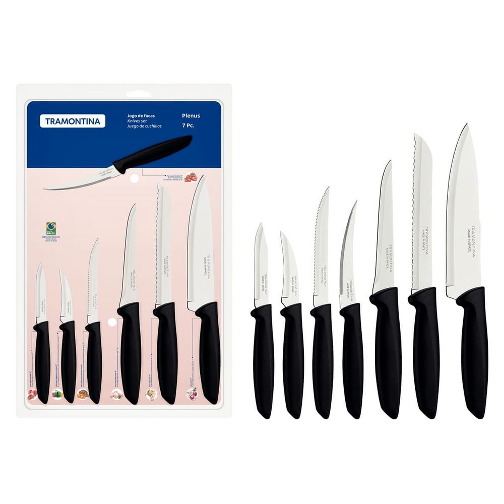 Jogo De Facas Tramontina Plenus Em Aço Inox 7 Peças Cor Preto Casa Cozinha