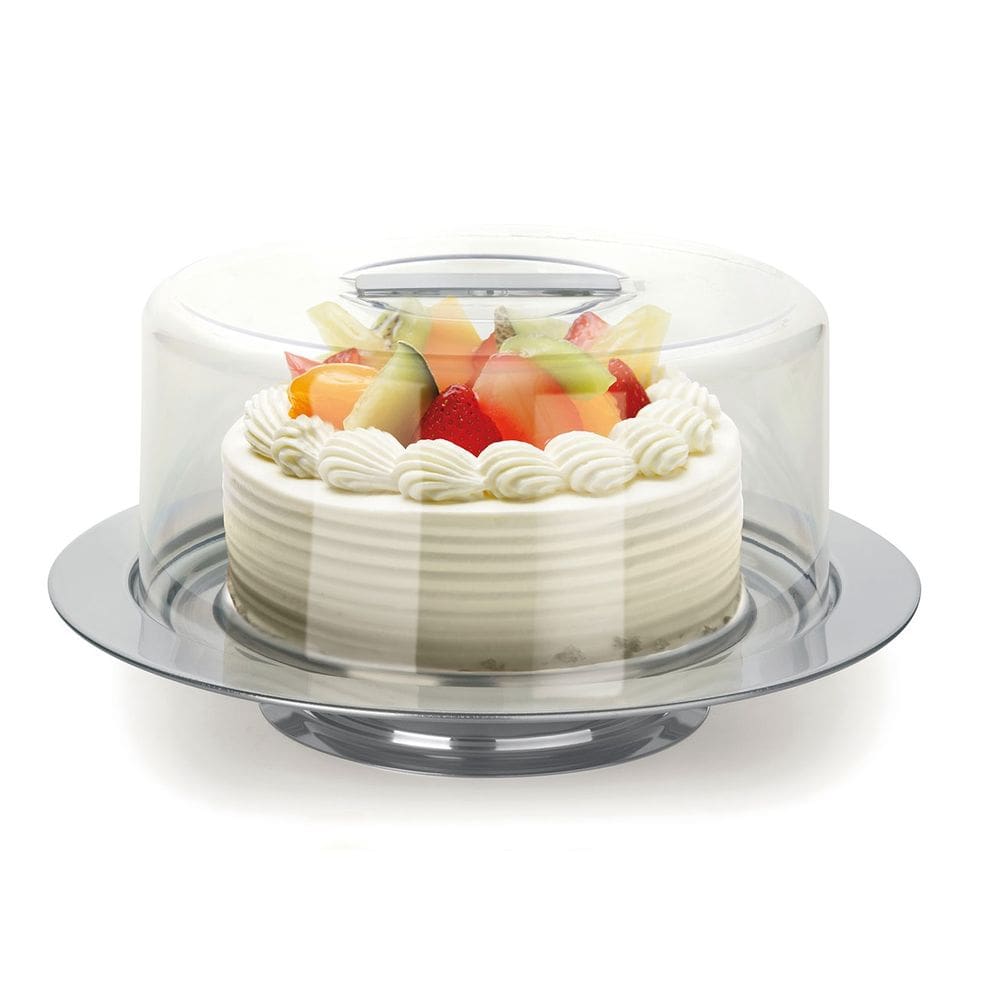 Boleira Com Pedestal Prato P/ Bolo 25cm Inox Cúpula Acrílico