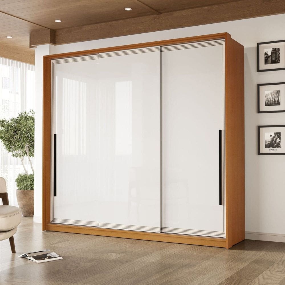 Guarda-Roupa 3 Portas de Correr 4 Gavetas Valência Freijó/Branco