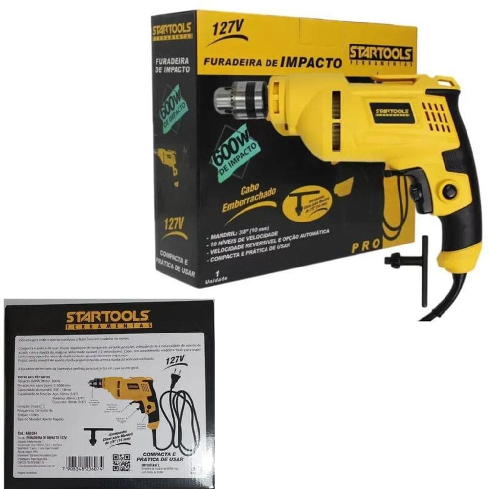 Furadeira Profissional 127V 600W Para Uso Residencial E Obra