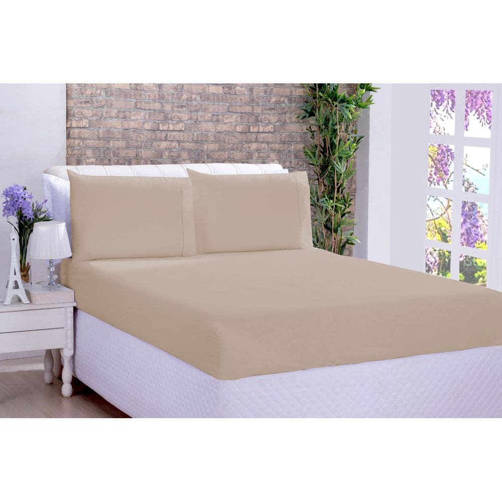 Jogo De Cama Lençol Microfibra Casal 03 Peças Bege