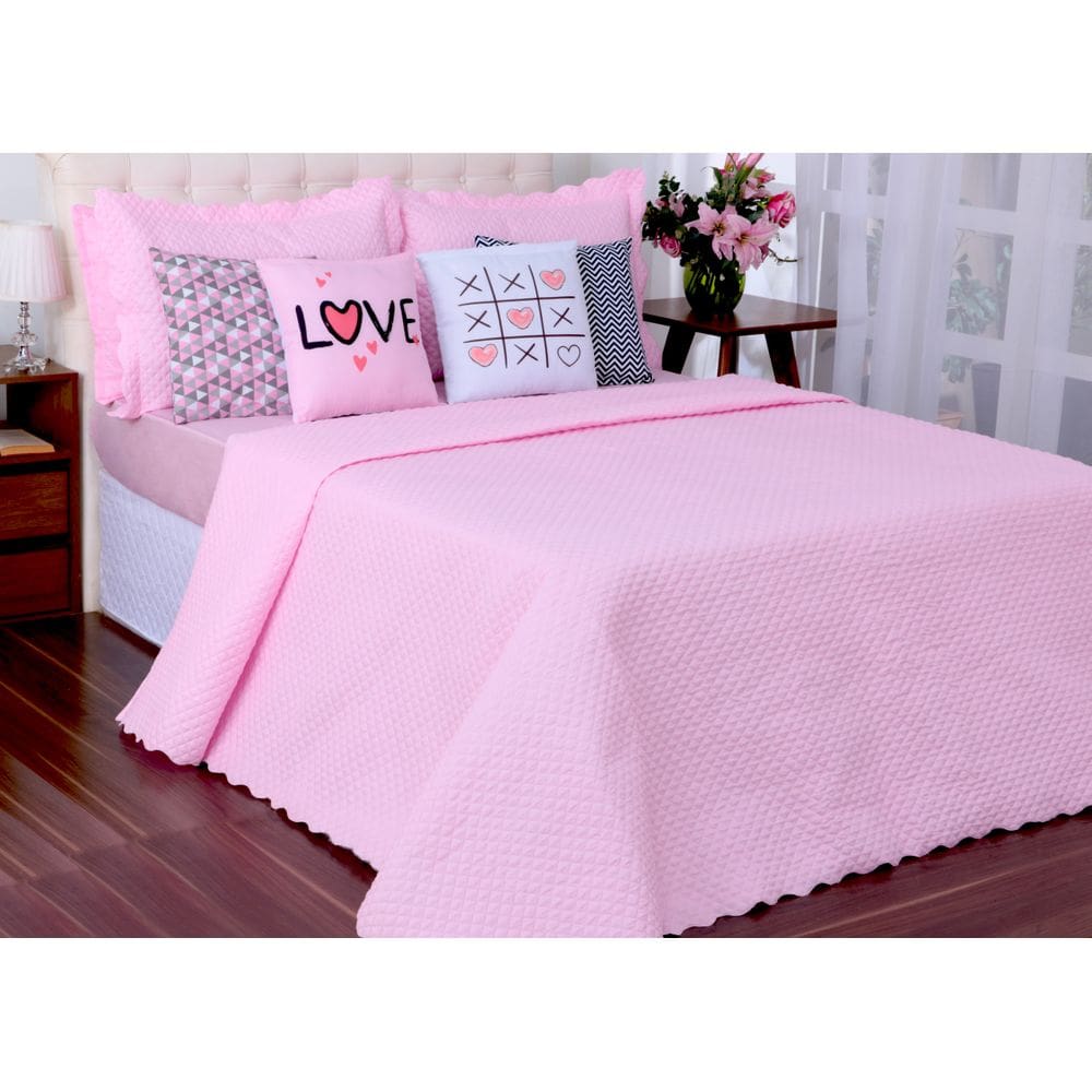 Kit Cobreleito E Lençol Liberty Queen Com Almofadas Rosa 08 Pçs
