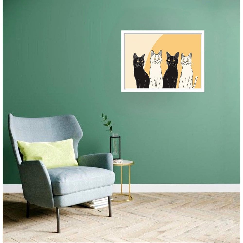 Quadro Decorativo Gatos Fundo Pastel - 50X70Cm