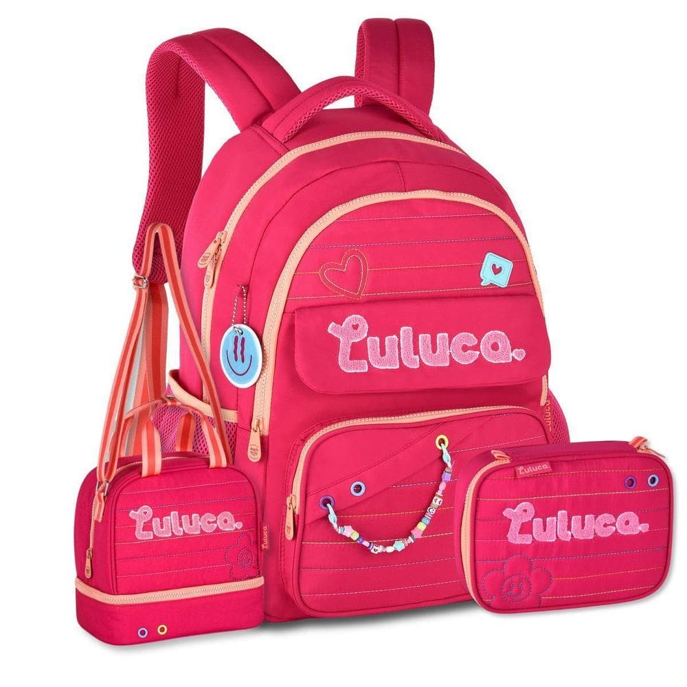 Kit Luluca Mochila Costas Com Lancheira E Estojo Box Escolar