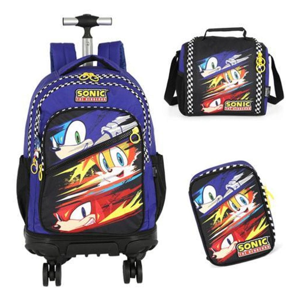 Kit Mochila Rodinhas 360 Lancheira Estojo  Sonic