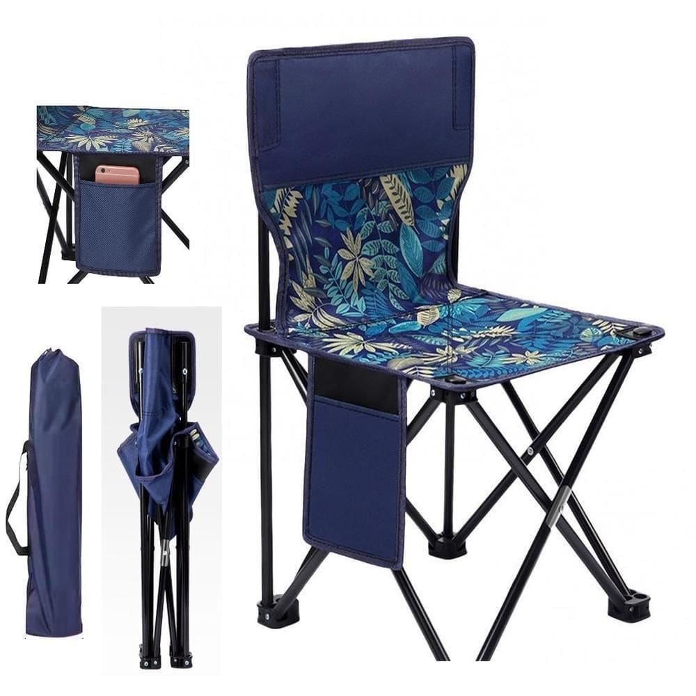 Cadeira De Pesca Dobravel Com Encosto E Bolsa Lateral