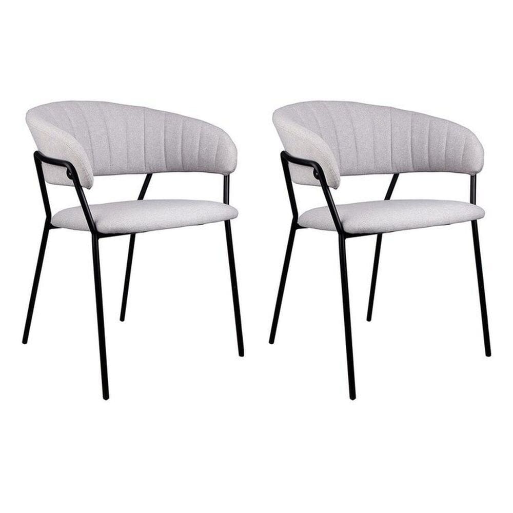 Kit 02 Cadeiras para Sala de Jantar com Braços Estofado Base em Aço Mara Linho Cinza