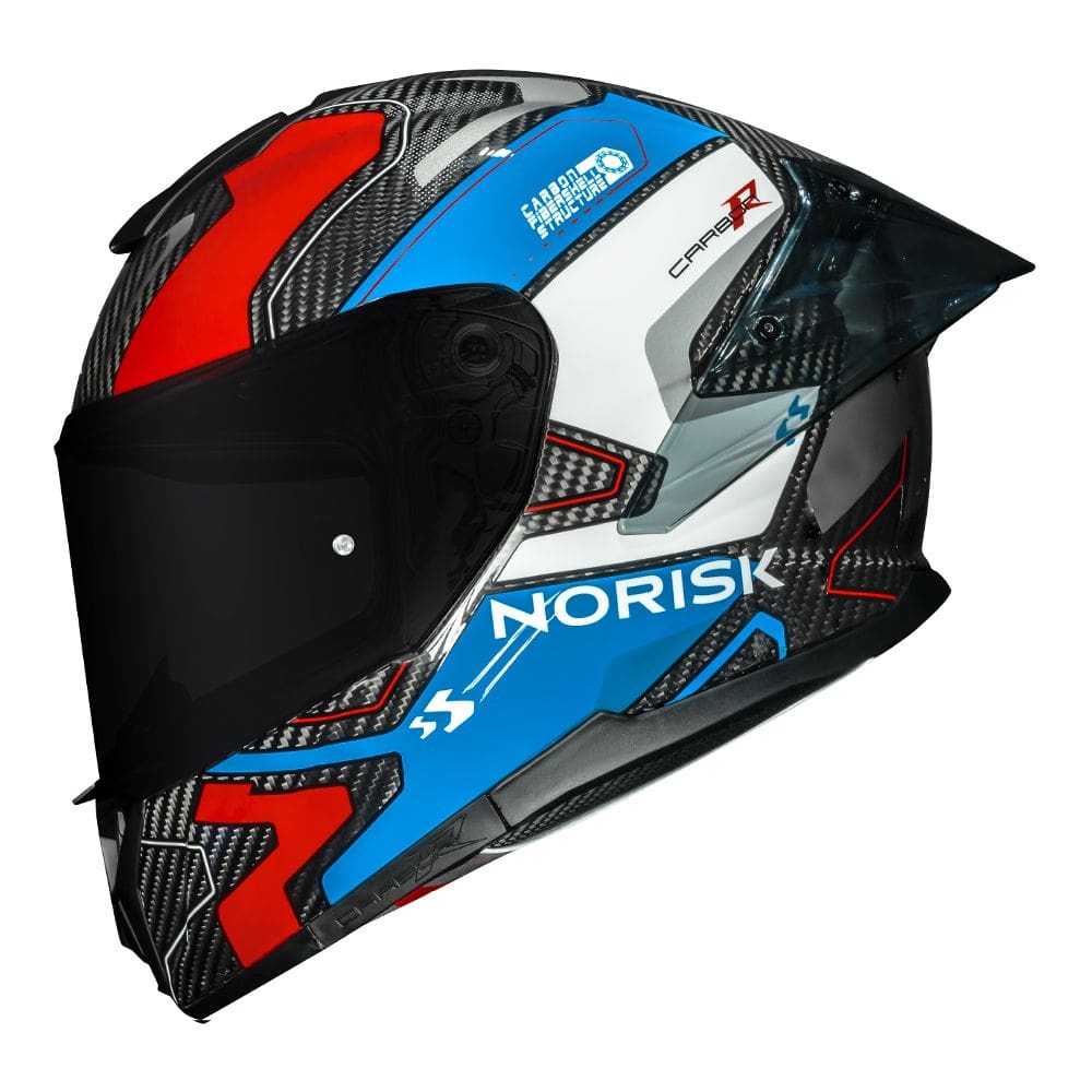 Capacete Norisk Carbon R Rider Branco Azul e Vermelho