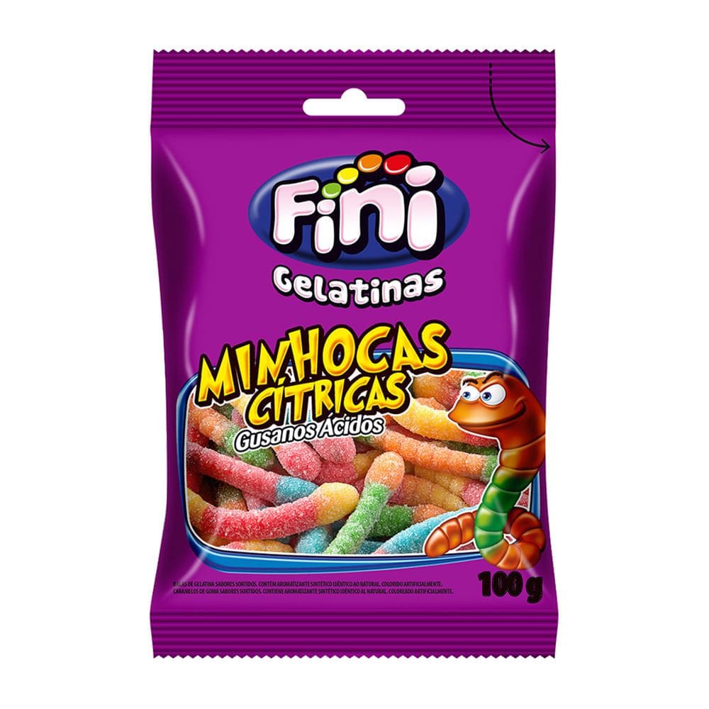 Balas de Gelatina Fini Minhocas Cítricas 100g