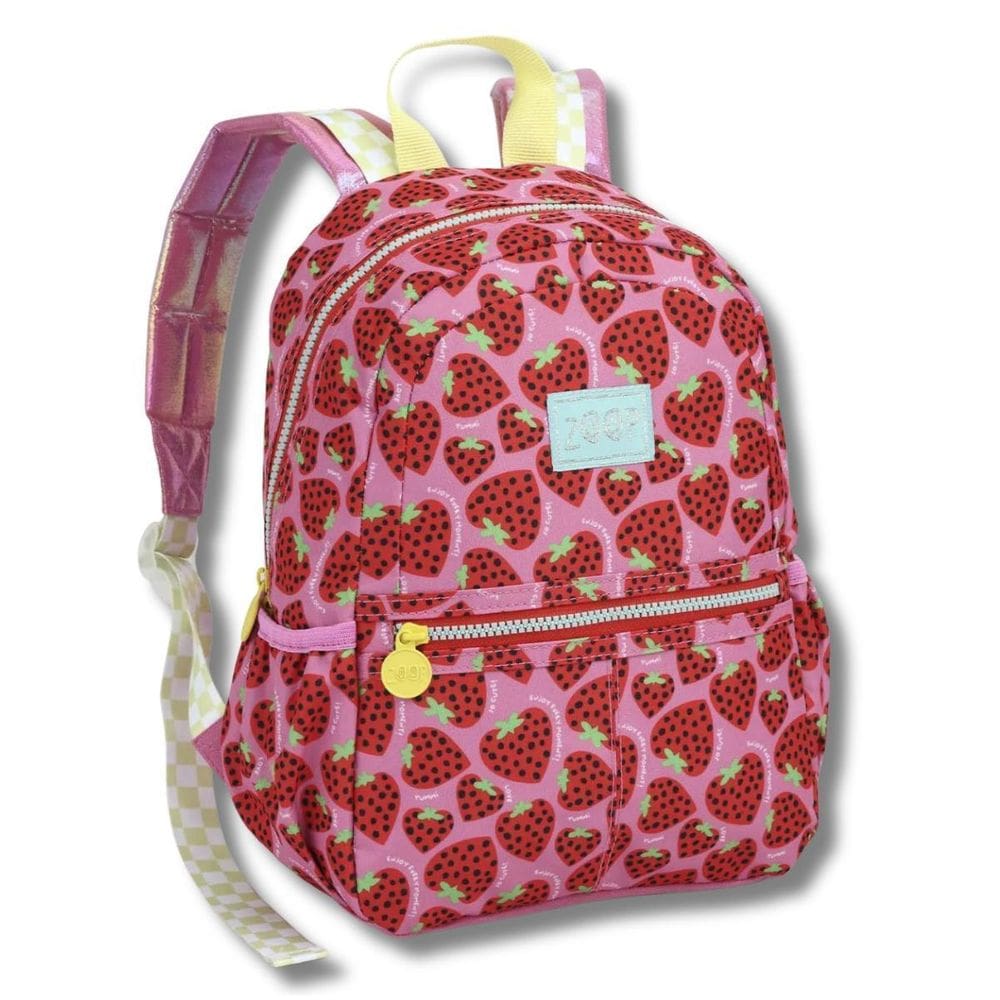 Mochila Costas Rosa Frutas Infantil Escolar Creche Morango
