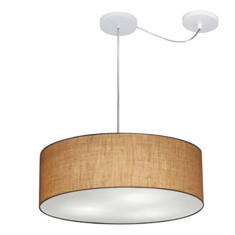 Lustre Pendente Cilíndrico Com Desvio de Centro Vivare Md-4222 Cúpula em Tecido 45x15cm - Bivolt
