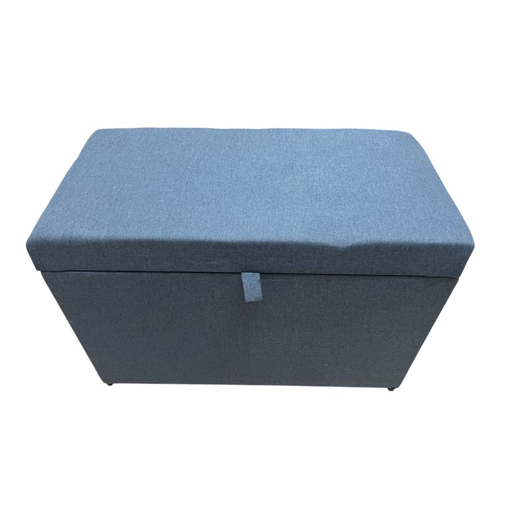 Puff Baú Estofado Retangular C/ Pistão á Gás Em Linho - Azul