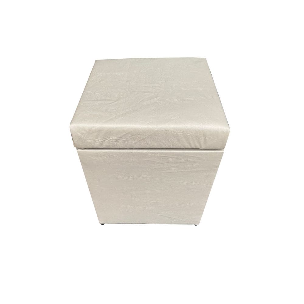Puff Baú Quadrado 1 Lugar 36X36 Cm Bege Claro Material Sintético