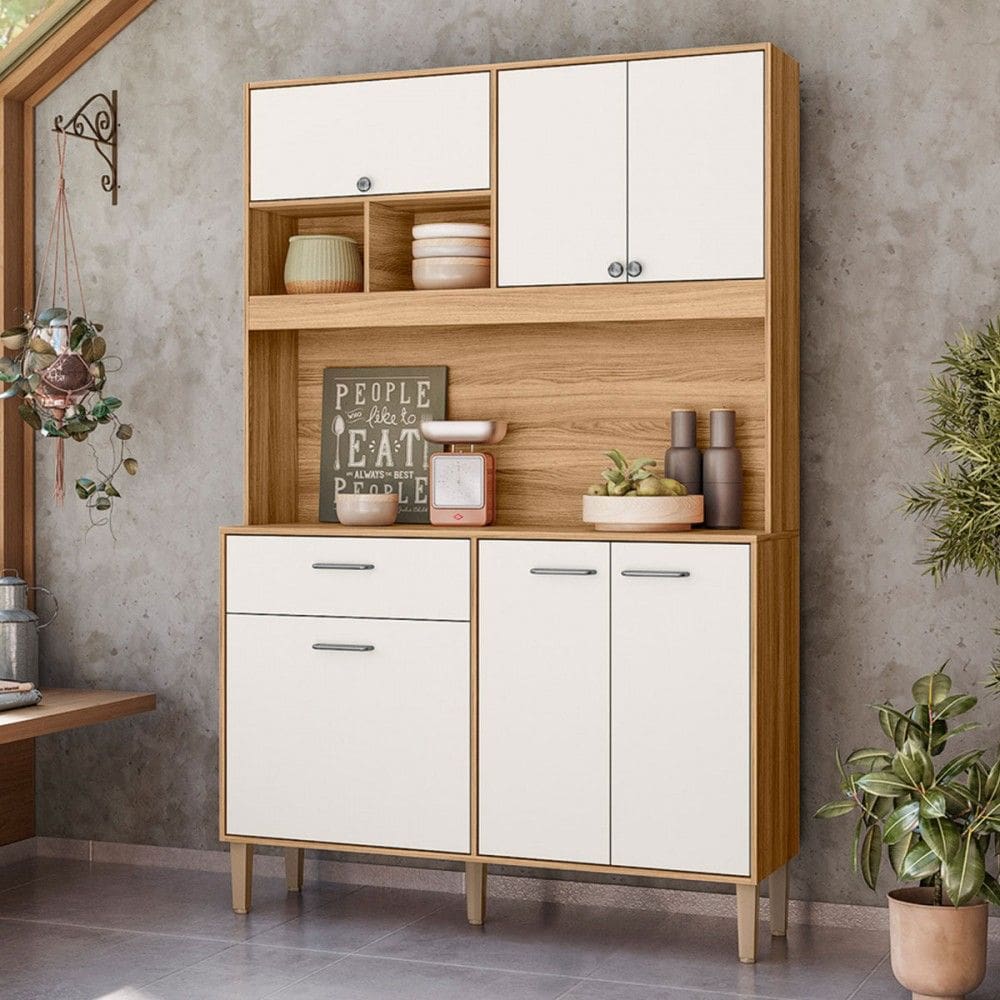 Cozinha Compacta Erva Doce 6 Portas 1 Gaveta Freijó/Off White - Nicioli