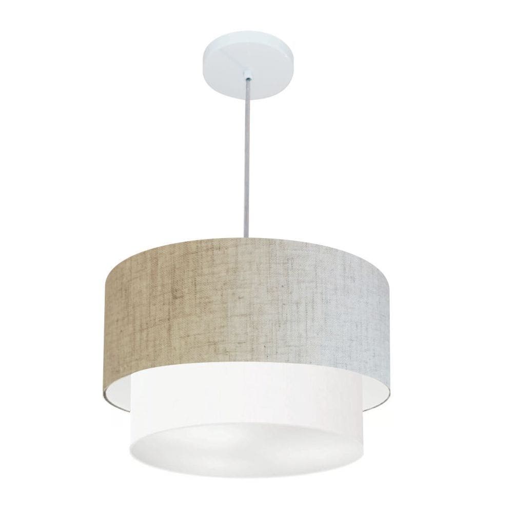 Lustre Pendente Duplo Cilíndrico Vivare Md-4160 Cúpula em Tecido 40x35cm - Bivolt