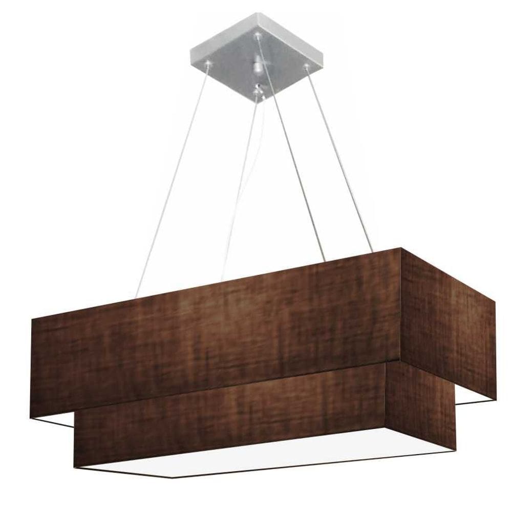 Lustre Pendente Duplo Retangular Vivare Md-4321 Cúpula em Tecido 80x40cm x 70x30cm - Bivolt