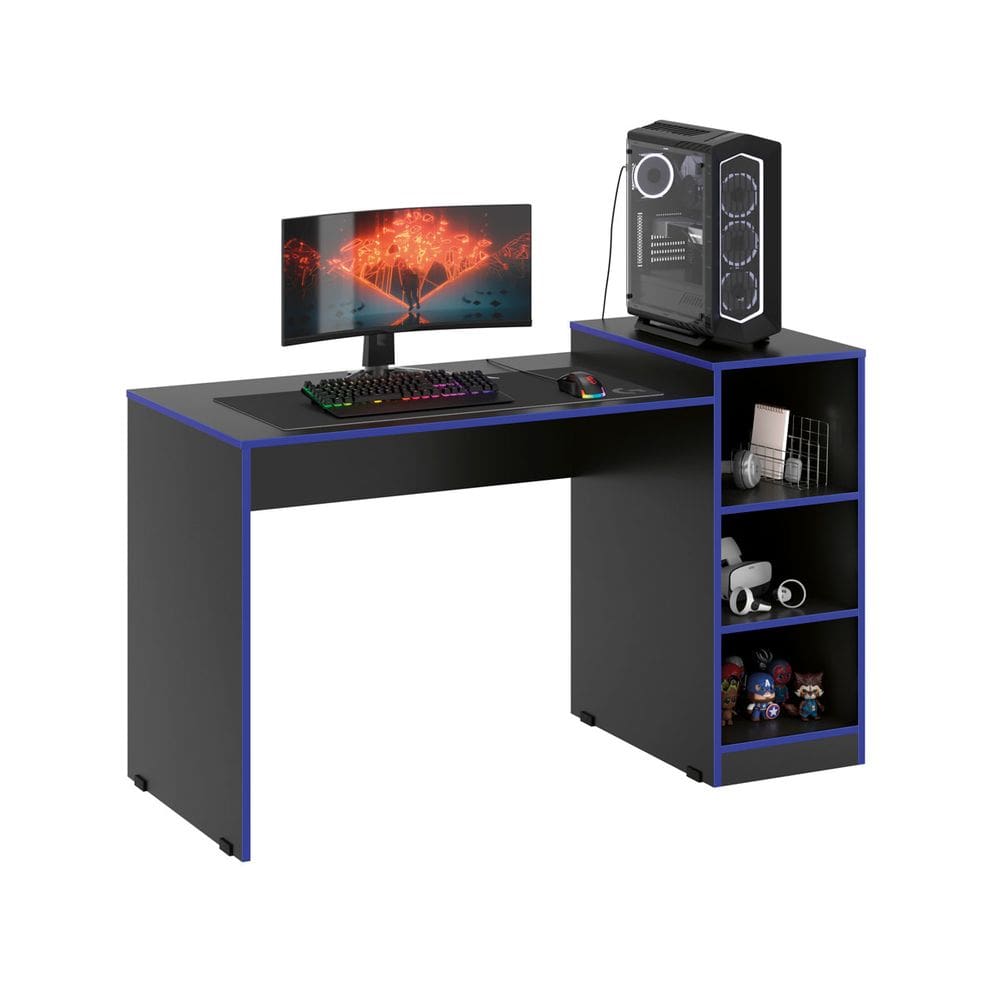 Mesa Gamer Zetra para Computador Com Nichos Azul e Preto