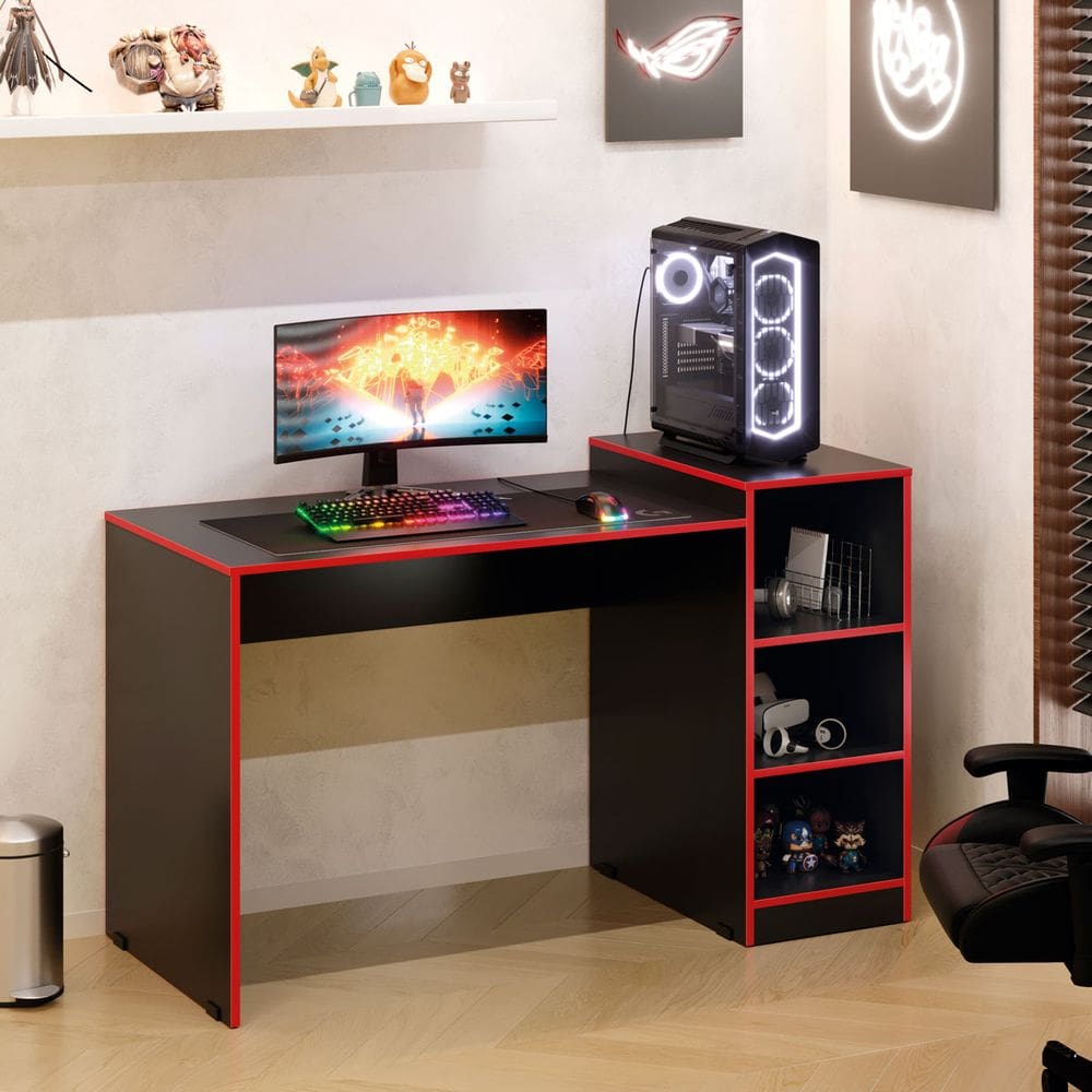 Mesa Gamer Zetra Escrivaninha com Nichos Vermelho e Preto