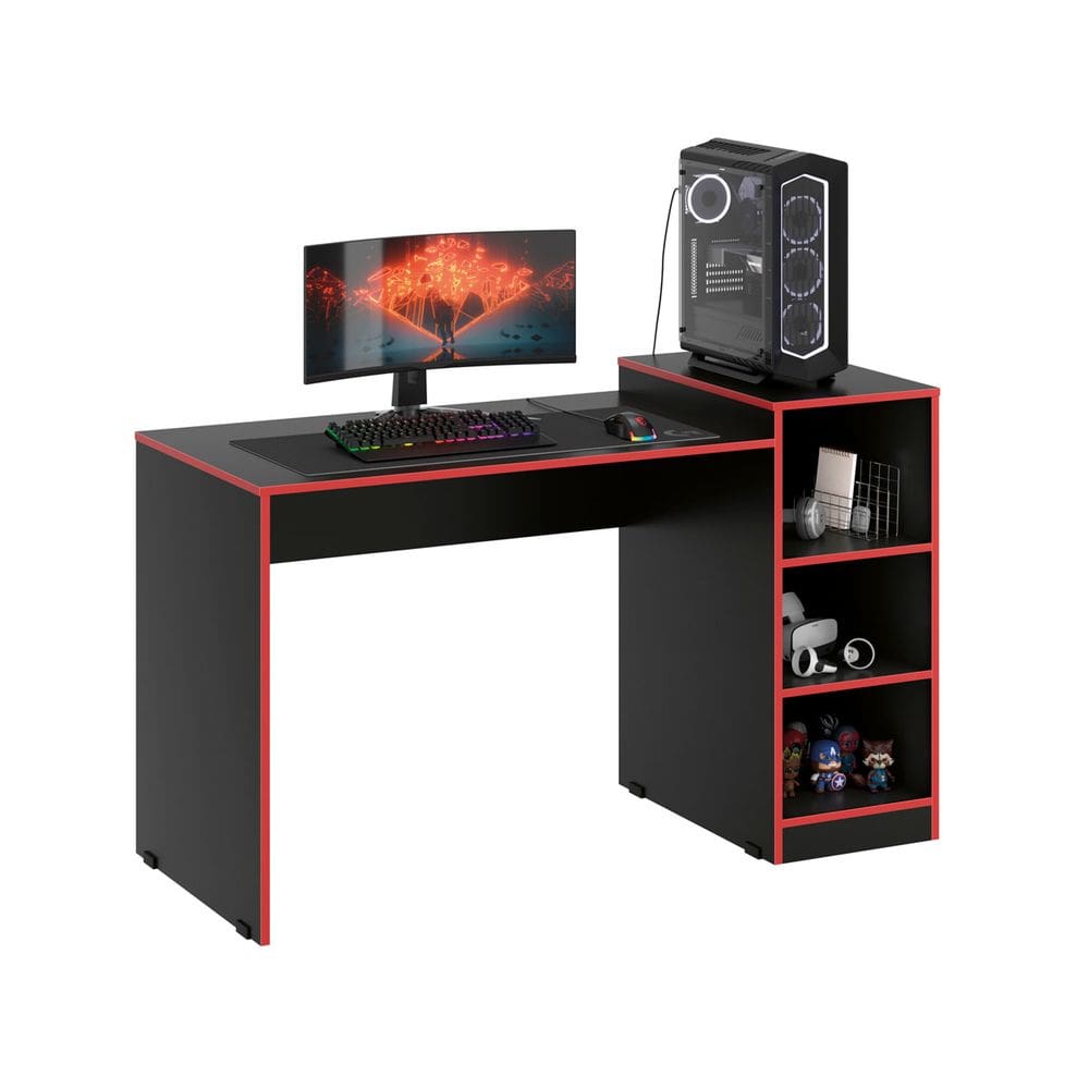 Mesa Gamer Zetra para Computador Com Nichos Vermelho e Preto