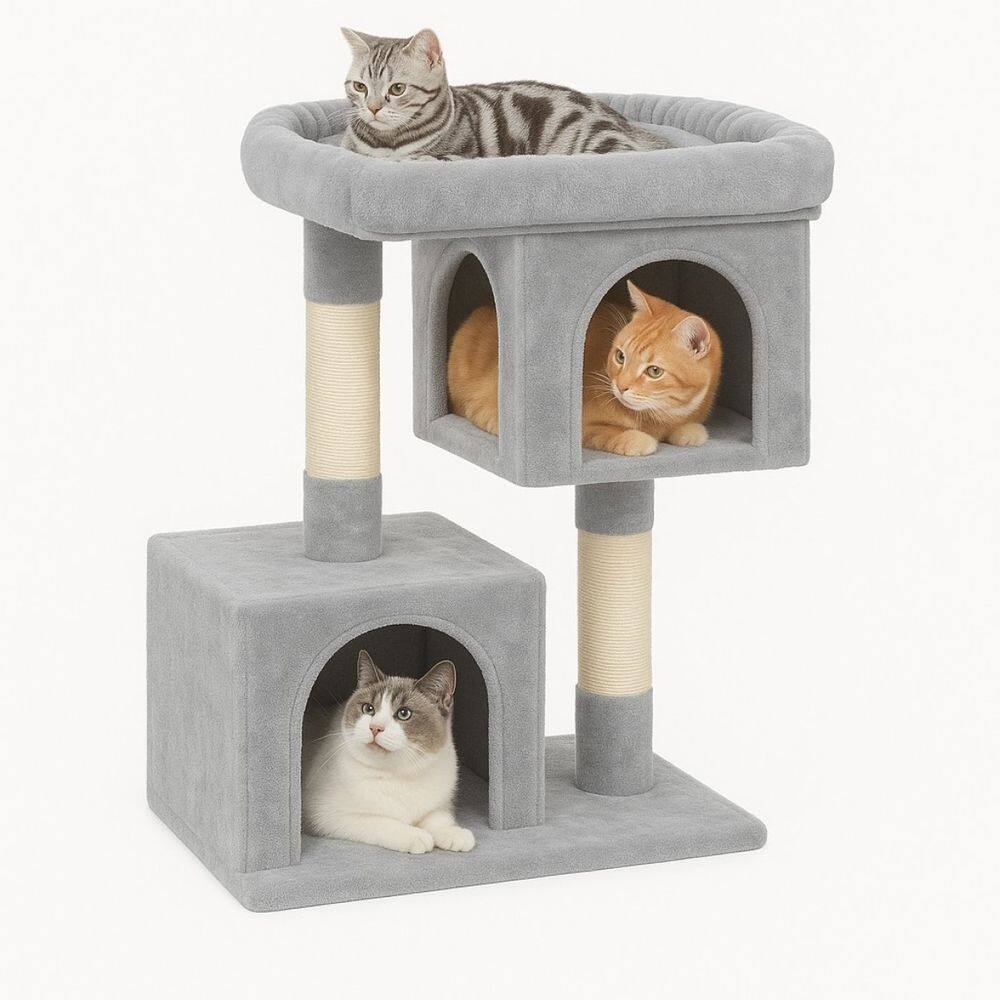 Casa Arranhador Gatos Poste Sisal Brinquedo Interativo Cinza
