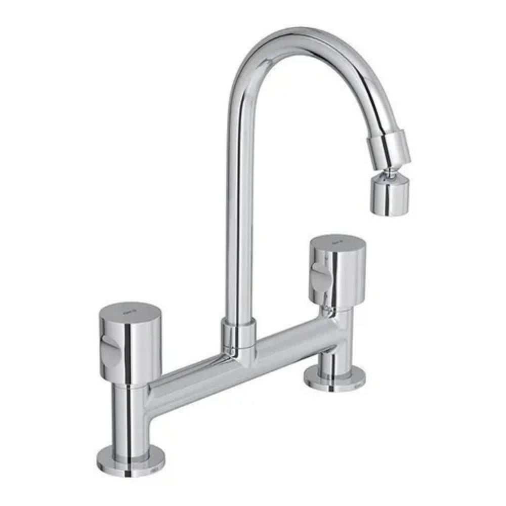 Misturador de Mesa Cozinha Torneira Abertura Dupla 1/4 Bica Móvel Água Quente Fria Deca