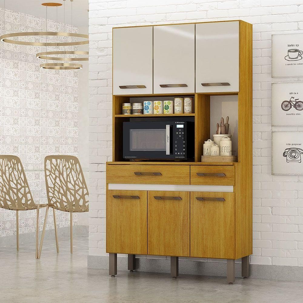 Armário De Cozinha New Ventura 6pts E 2 Gavetas Mobilihouse Cinamomo/off White