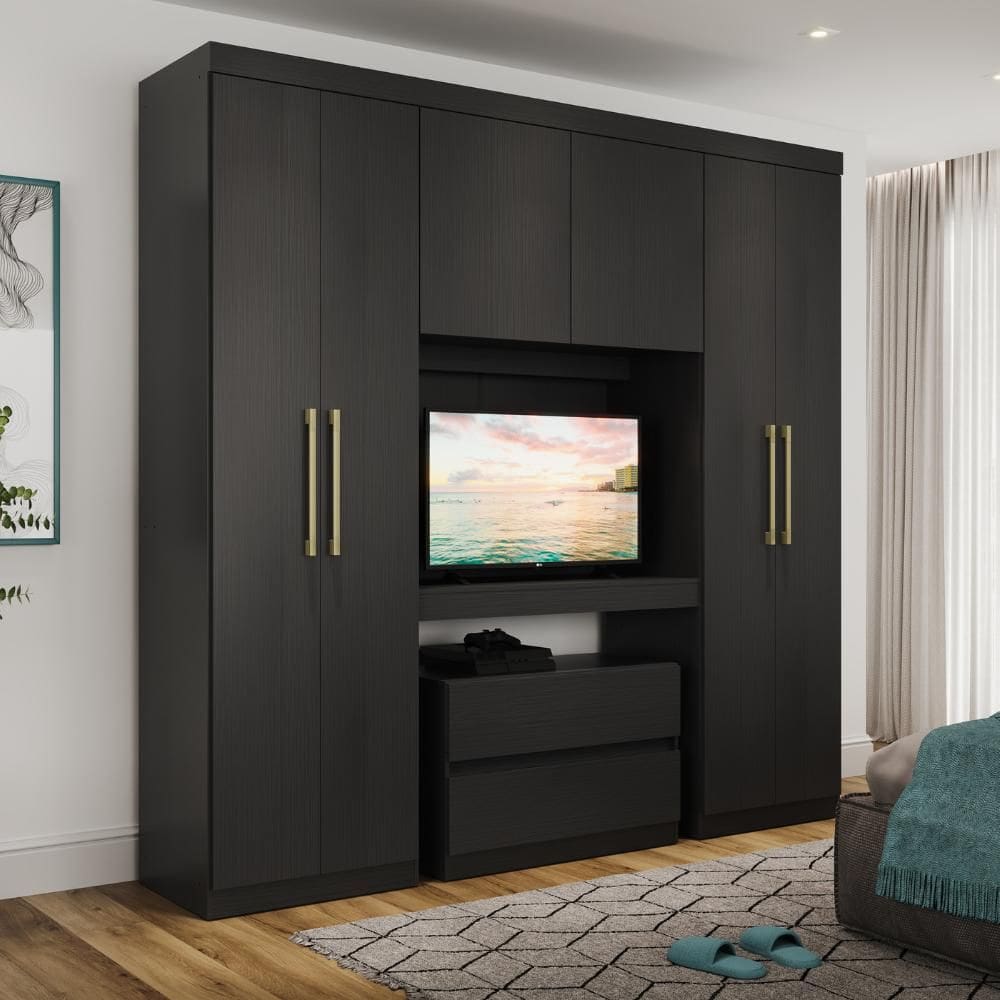 Guarda Roupa Casal 6 Portas 2 Gavetas Porto Preto