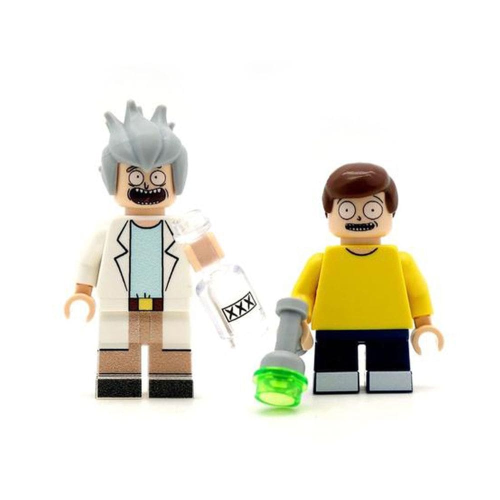 Kit 2 Bonecos Rick E Morty Desenho Animado Bloco De Montar