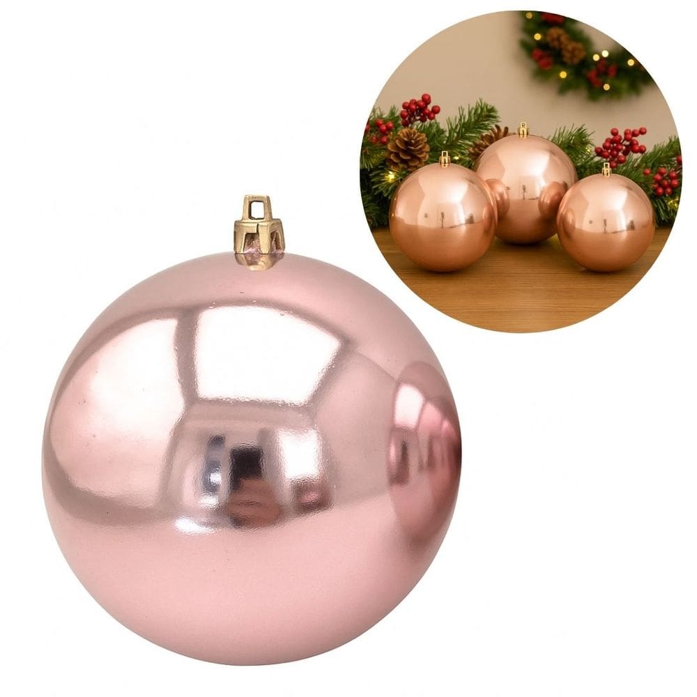 Bola de Natal Lisa Brilhante Rosê Gold Grande 14cm - Magizi